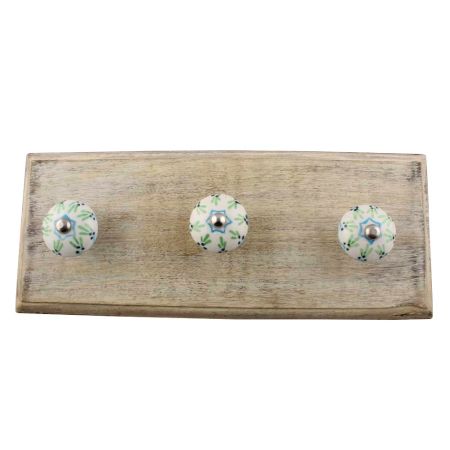Pea Green Ceramic Floral Wooden Hook